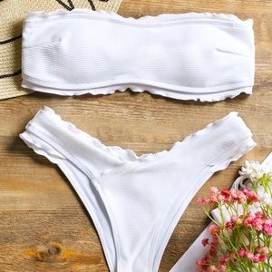 White Bandeau Padded Cheeky Bikini Set - Size 6